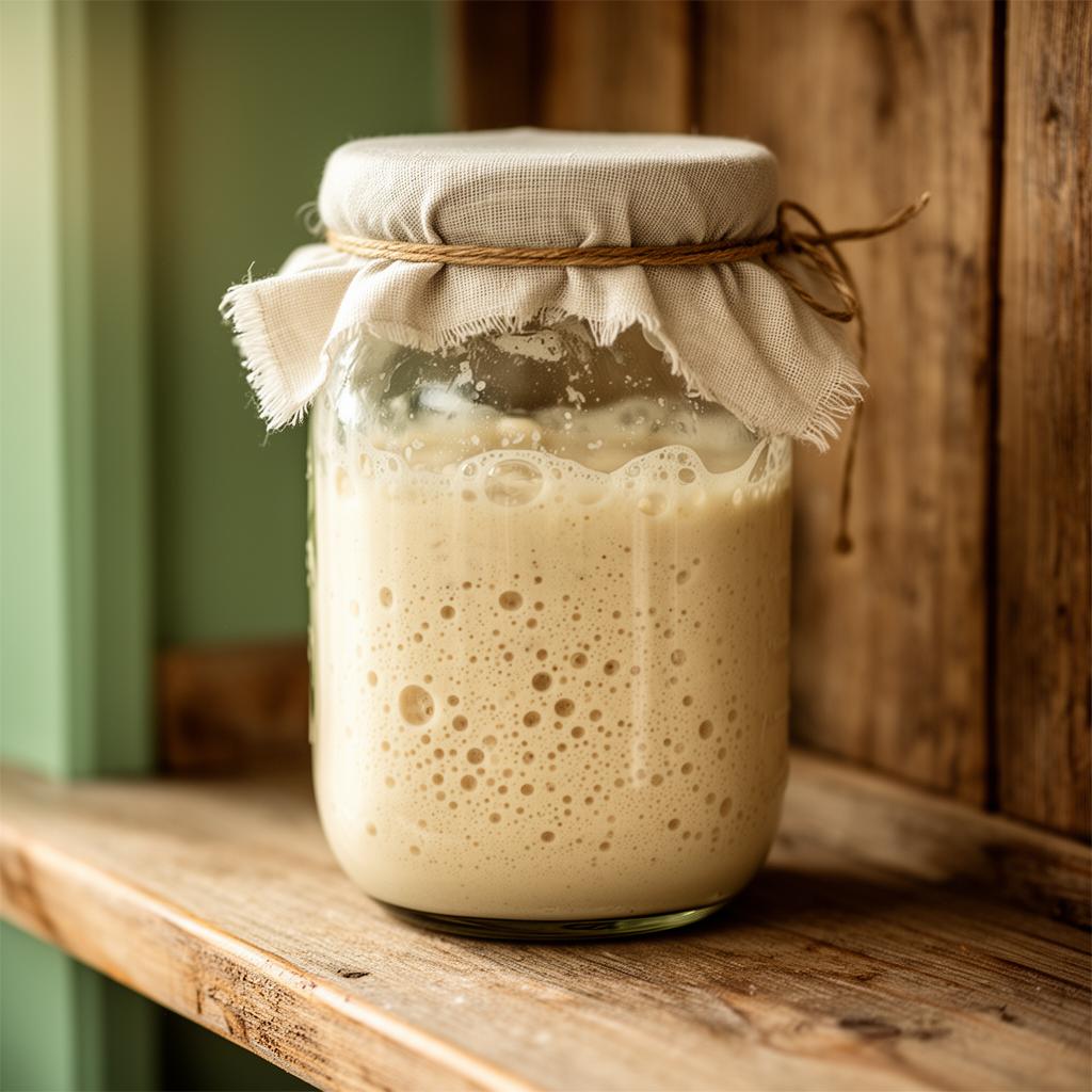 Bubbly sourdough starter in a mason jar